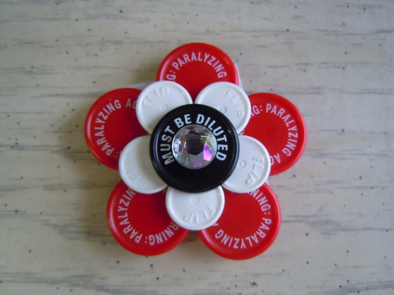 Medicine flip off vial caps /Flower design ID badge by KrisMark55