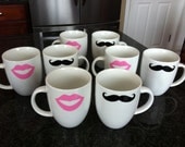4 sets of Lips and Mustache Coffee Cup Party Favors or Centerpieces