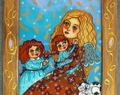 The guardian angel acrylic glass painting folk kids wall art country nature fall orchard autumn children colorful room decor cat nursery