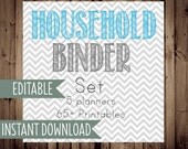 SAVE 30% w/ Coupon-INSTANT Download & EDITABLE-Printable Planner, Household Binder Set- Home Management-over 60 printables-Chevron