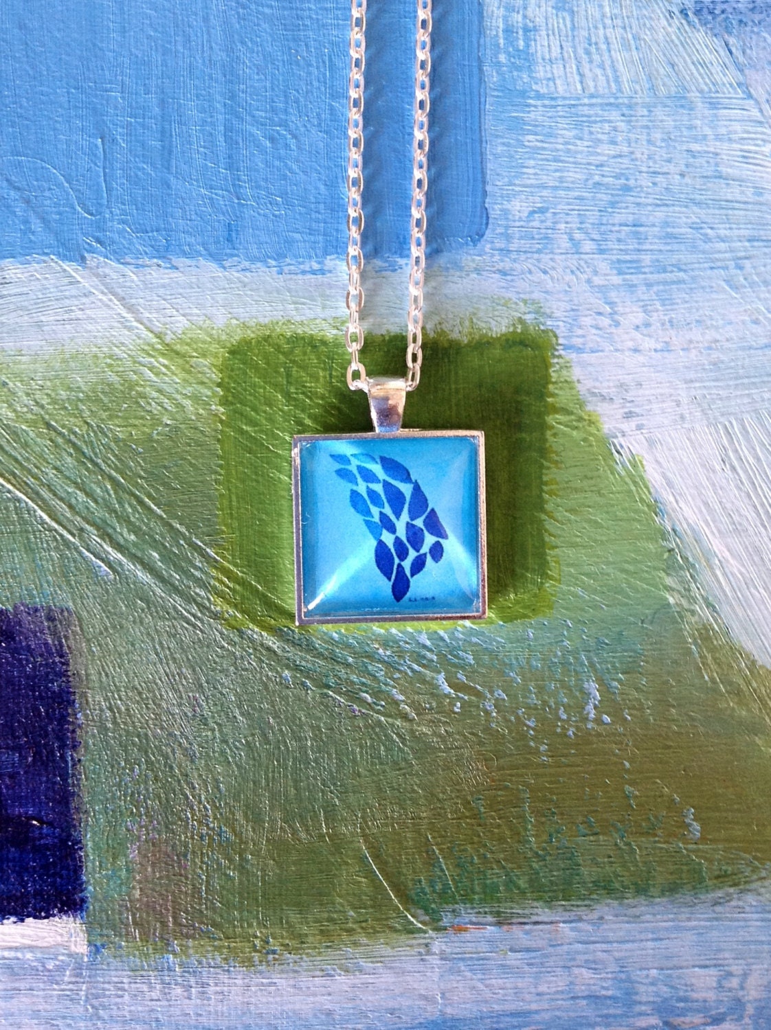 Lauren's Aqua Leaves Square Pendant