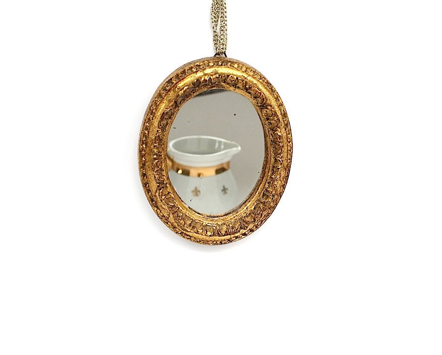 Vintage Mirror Gold Gilt Wood Florentine Frame Small Oval Framed Mirror Italianate Home Decor