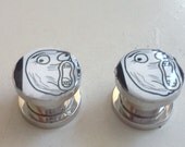 CLEARANCE - LOL Troll - Stainless Steel Screw Plugs - 00 Gauge Handmade Punk Ear Cyber Ooak Hippie Body Jewelry