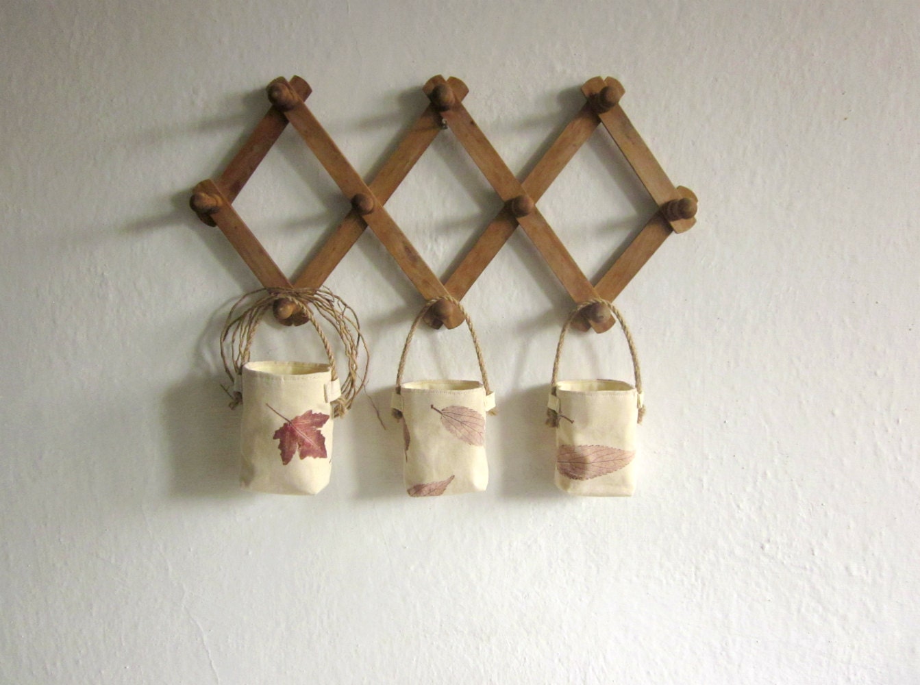 Handprinted cotton ,Fabric basket .wall hanging , Organizers , set of 2