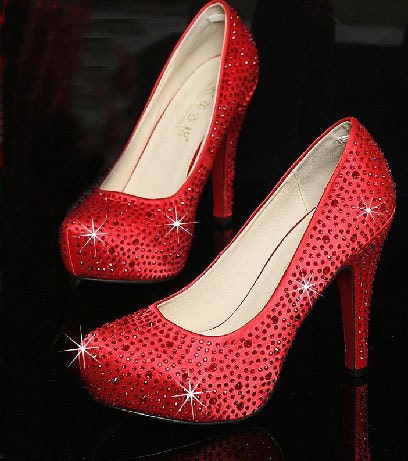 Bling heels shoes   red color Crystal Wedding Shoes,party shoes,Bridal Shoes, high-heeled shoes spaekly bridal shoes diamond shoes