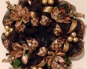ON SALE Brown, Gold & Copper Holiday Deco Mesh Wreath