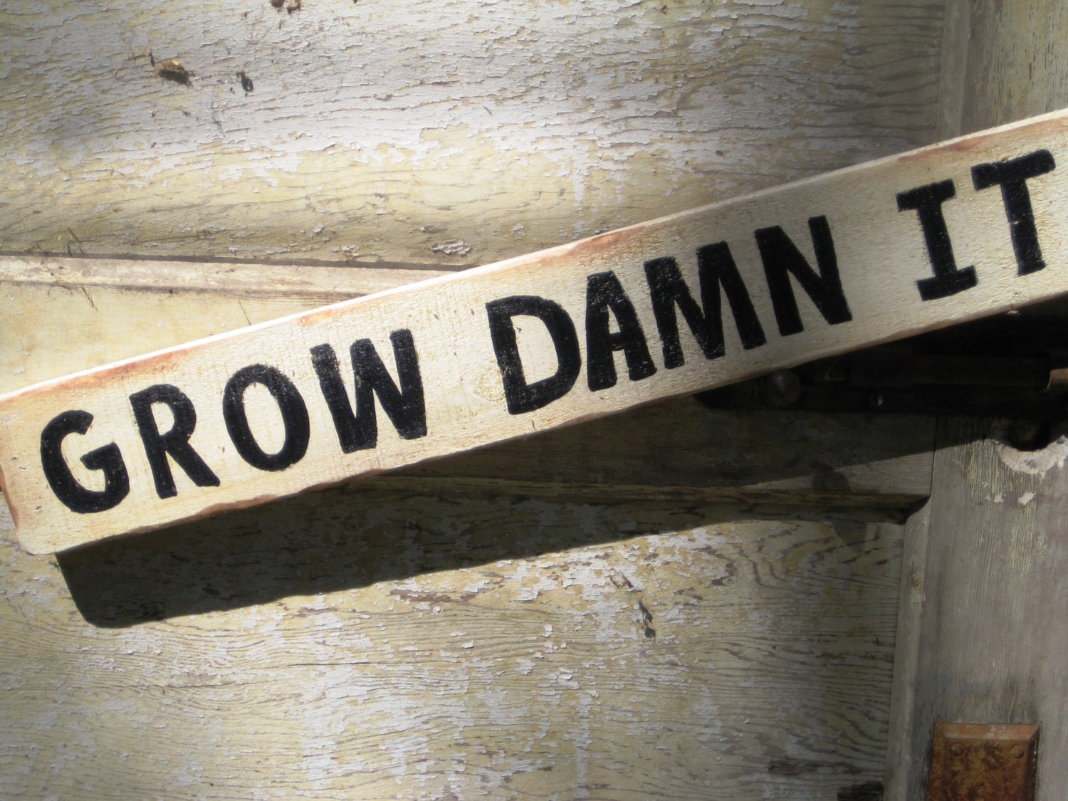 Wood Garden Sign Rustic Wooden Sign Handmade Reclaimed Barn Wood Grow damn It Cottage Beach Decor Rustic White Grow Sign Salvaged Wood Art