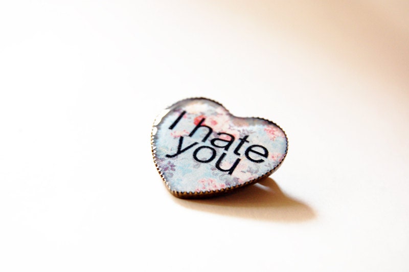 I Hate You On Retro Floral Fantasy - Handmade Vintage Cameo Collar Pin Brooch
