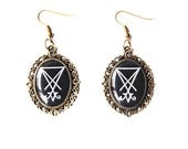 Sigil of Lucifer (Seal of Satan) - Handmade Vintage Cameo Pendant Dangle Earrings