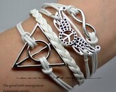 Unique harry potter bracelet - silver bracelet, infinity bracelets, bracelet, angel wings peace symbol cuff bracelet
