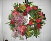Spring, Summer, Shades of Red, Grapevine Wreath, Front Door, Home Decor