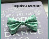 Turquoise and Green Dot Preppy Hair Bow
