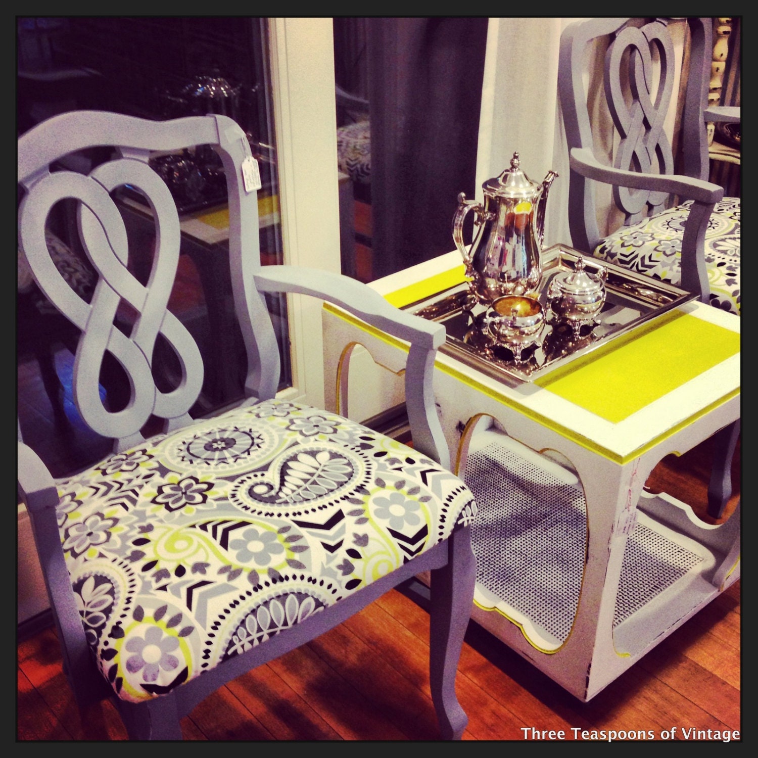 Pair of Vintage Reupholstered Arm Chairs in Gray with Funky Seats