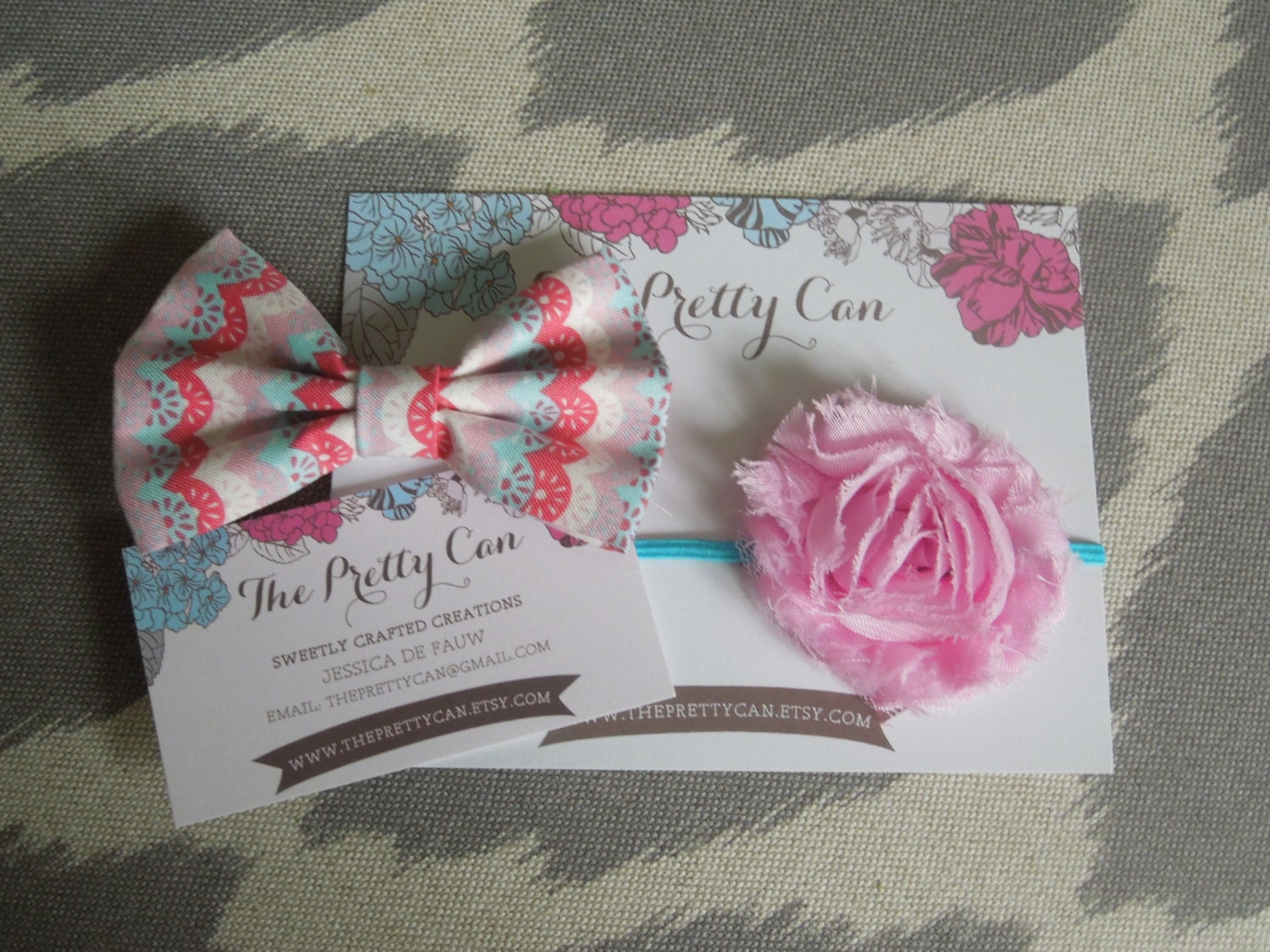 Fabric Bow Clip and Chiffon Flower Headband, Big Sister Little Sister Gift - Newborn, Baby, Toddler, Girl, Women