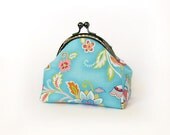 Turquoise Frame Purse, Multicolored Flowers wallet, Pink Floral Cosmetic bag