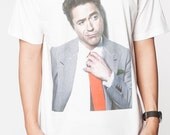 Robert Downey Jr Shirt Smile Movie Actor Men White T Shirts Short Sleeve Tee T-Shirt Size Small Medium Large S M L