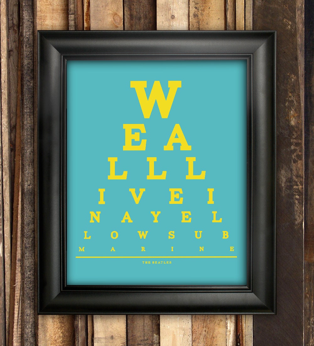 The Beatles, Yellow Submarine Eye Chart, 8 x 10 Giclee Print BUY 2 GET 1 FREE