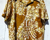 Vintage Batik Hawaiian Beach Party Luau Hippie Surf Shirt Mens Size M