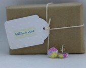 12mm Cotton Fabric Covered Button Earring. Silver Post.