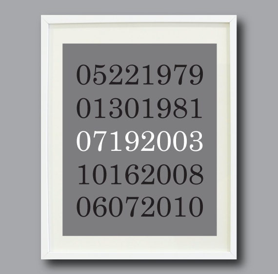 Important Dates Art Print-8x10-Personalized Anniversary Present-Housewarming Gift-Special Dates - Grey, Black, White OR Choose Your Colors