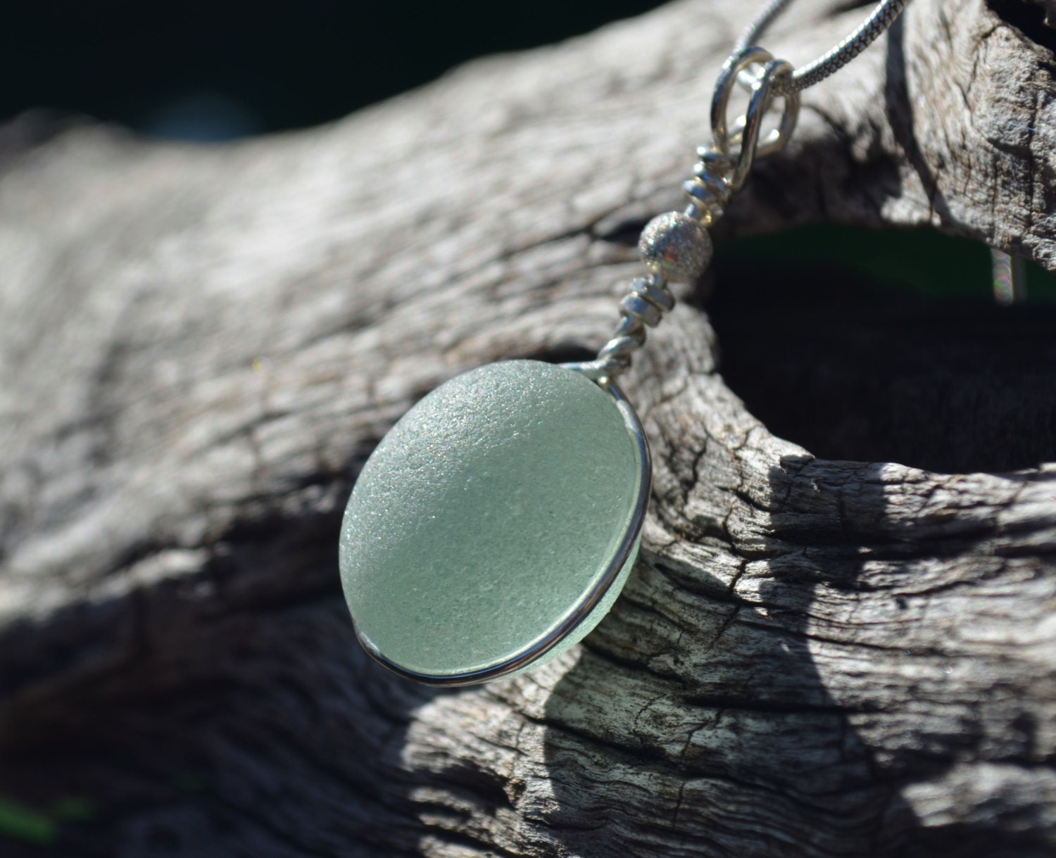 Seafoam Seaglass Necklace, in Channelled Setting