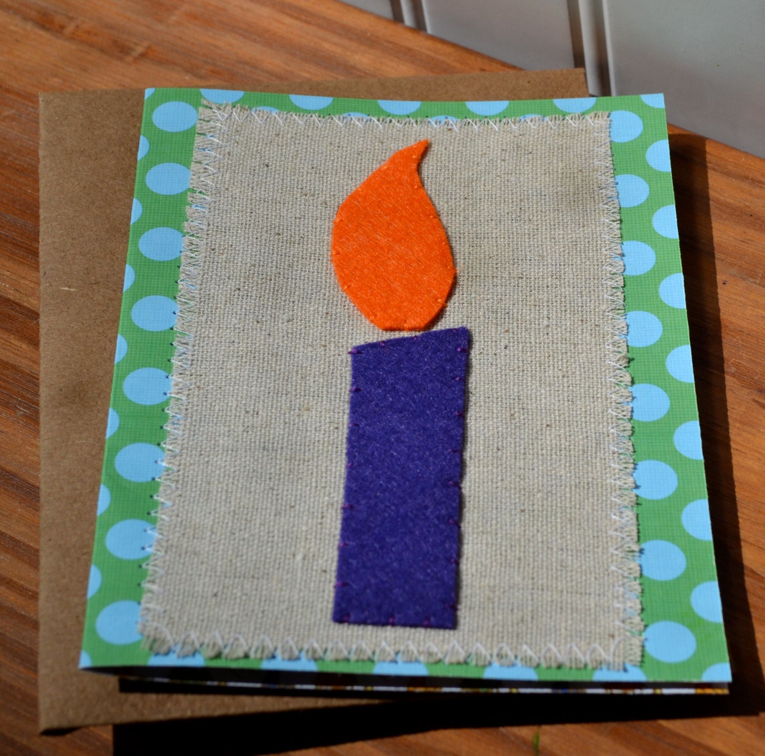 Wool Felt Candle Birthday Card - Handmade Card