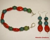 50% OFF Multicolor chunky bracelet, coral green and blue, affordable jewelry, statement bracelet, colorful beaded bracelet, organic jewelry