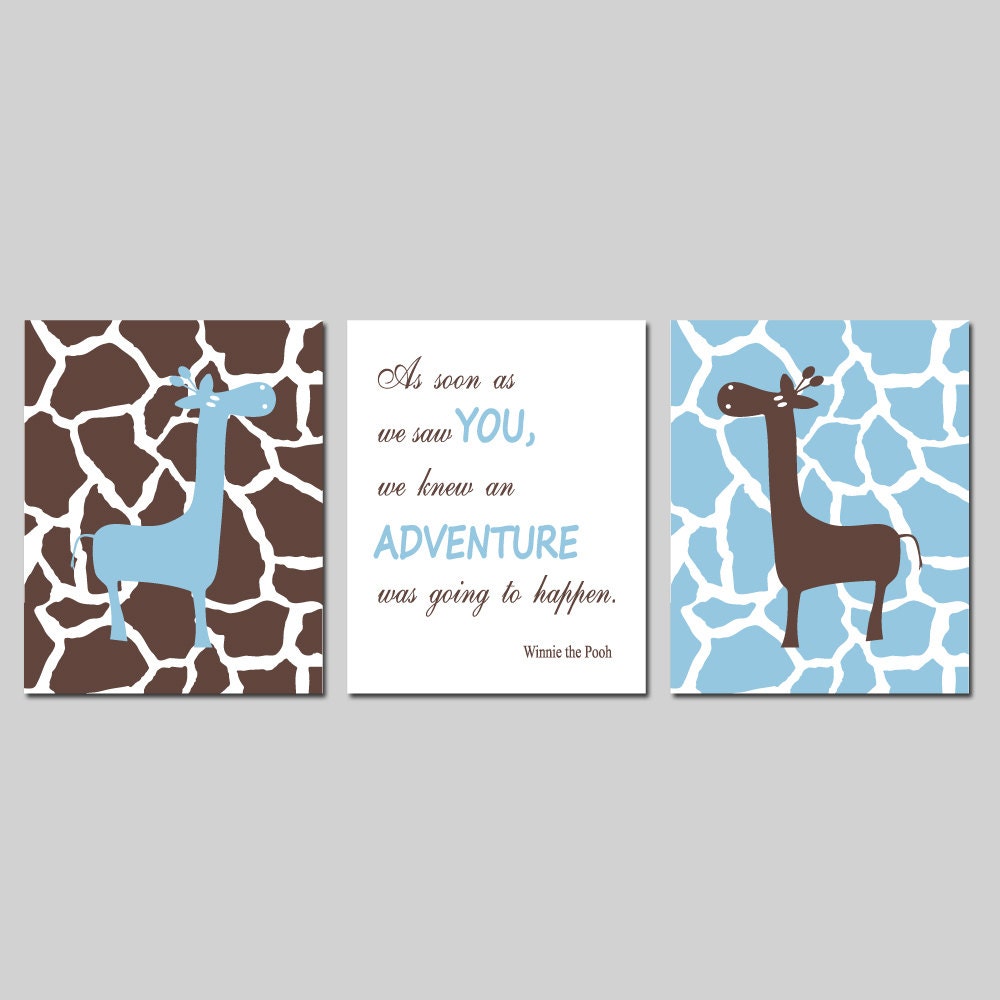 Nursery Prints Trio - 8x10 inches - Customizable - Child's Bedroom - Kid's Room - Giraffe Print - 3 Prints - Girls Room - Boys Room