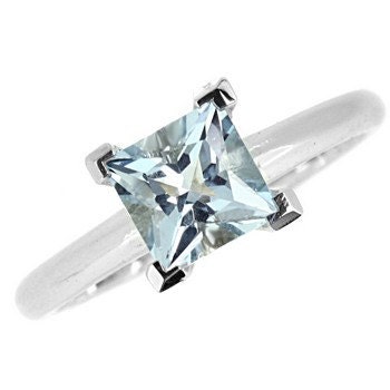Princess Cut Blue Aquamarine Solitaire Engagement Ring 14k White Gold ...