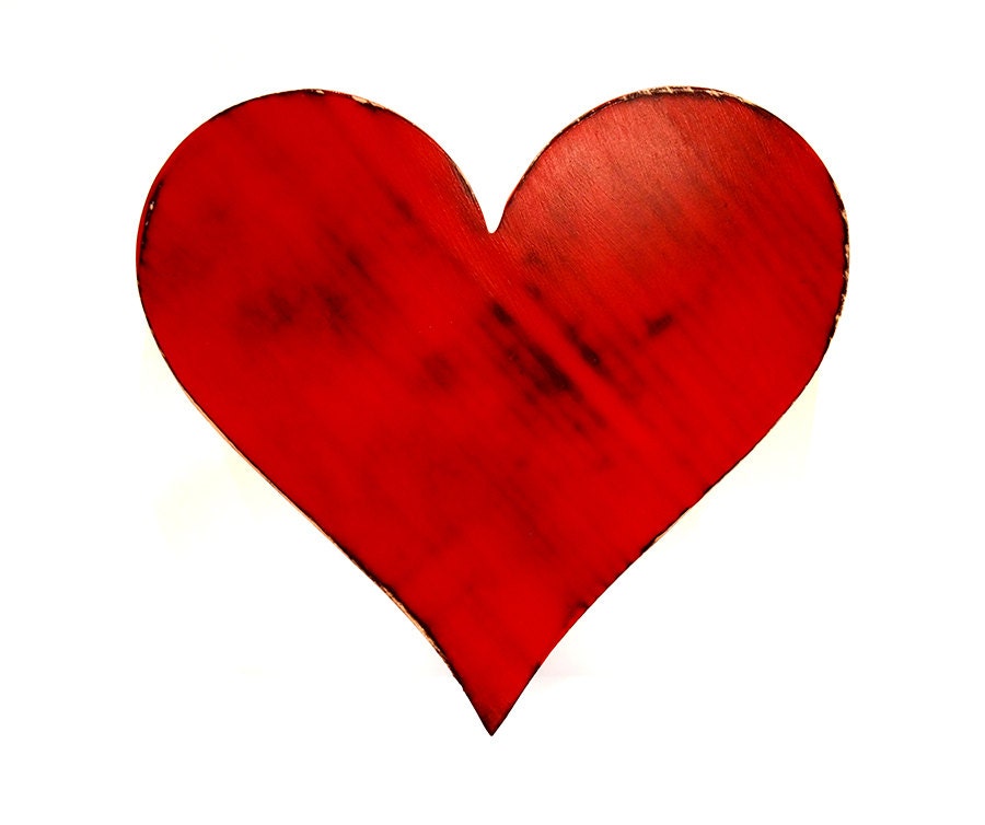 Wooden Heart (Red) Pine Wood Sign Wall Decor Rustic Americana Shabby Country Chic Painted Distressed