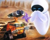 Print of Original Oil Painting - Disney Pixar's "Wall-E and Eve" - Robots in Love - Love Story - Robots with Emotions
