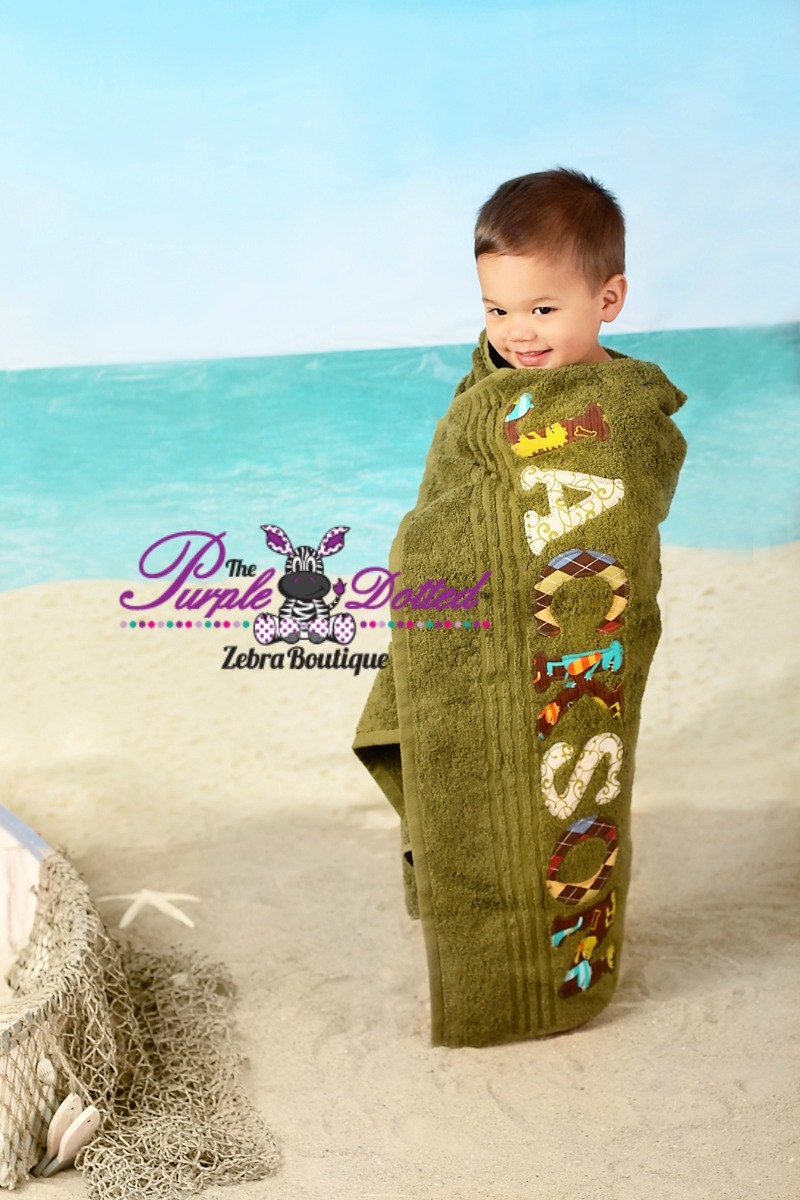 Dinosaur Custom Personalized Boys Beach or Bath Towel - Monogrammed Name Towel - Applique Towel - Baby Boy Gift - Shower Gift - Birthday