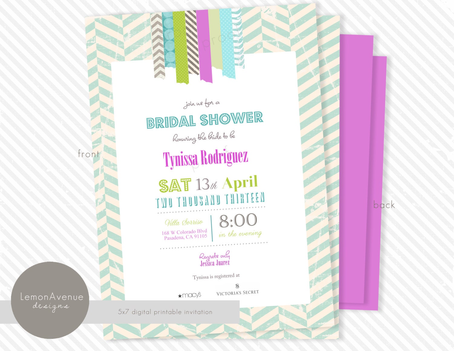 Bridal Shower Invitation - fuchsia, teal, lime green summer, bright - you print Il_170x135