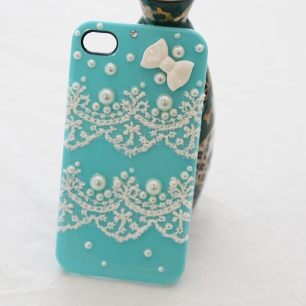 Durable iphone case phone case iphone 4 case iphone 4s case pearl lace decorated iphone  case  -hard phone case