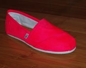 Bright Pink Hand Painted TOMS Shoes Neon Fluorescent
