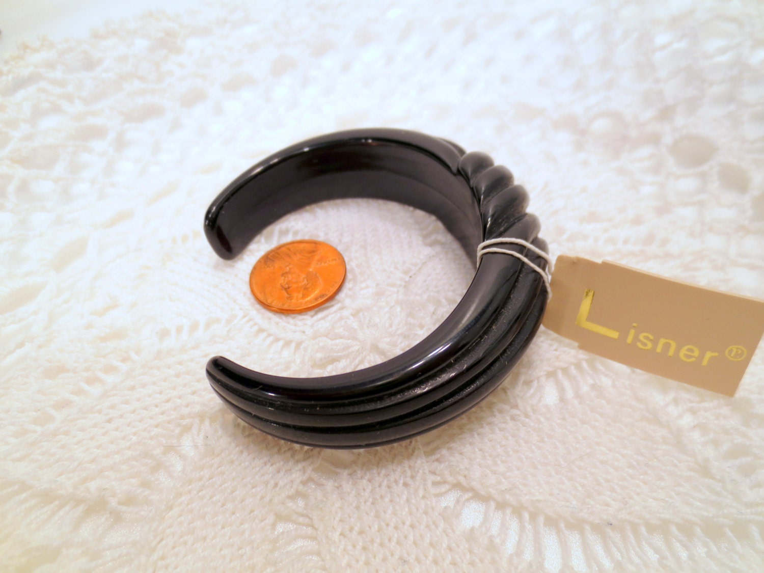 Vintage Designer Cuff Bracelet, With original Lisner Tag, Black Vintage jewelry New old stock jewellery