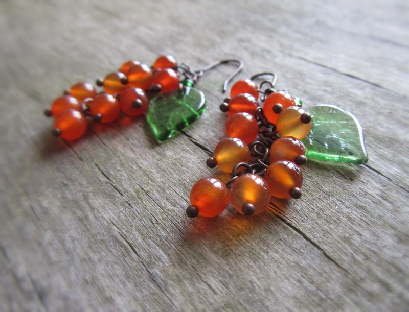 Gemstone earrings - woodland earrings - berries earrings - orange earrings - cluster earrings - woodland jewelry - europeanstreetteam