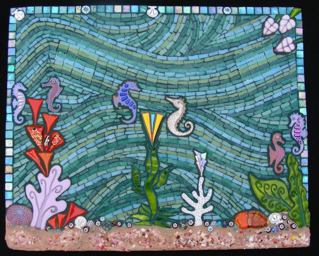 Mixed Media mosaic "Seahorse Social" - Custom order reserved for Holly