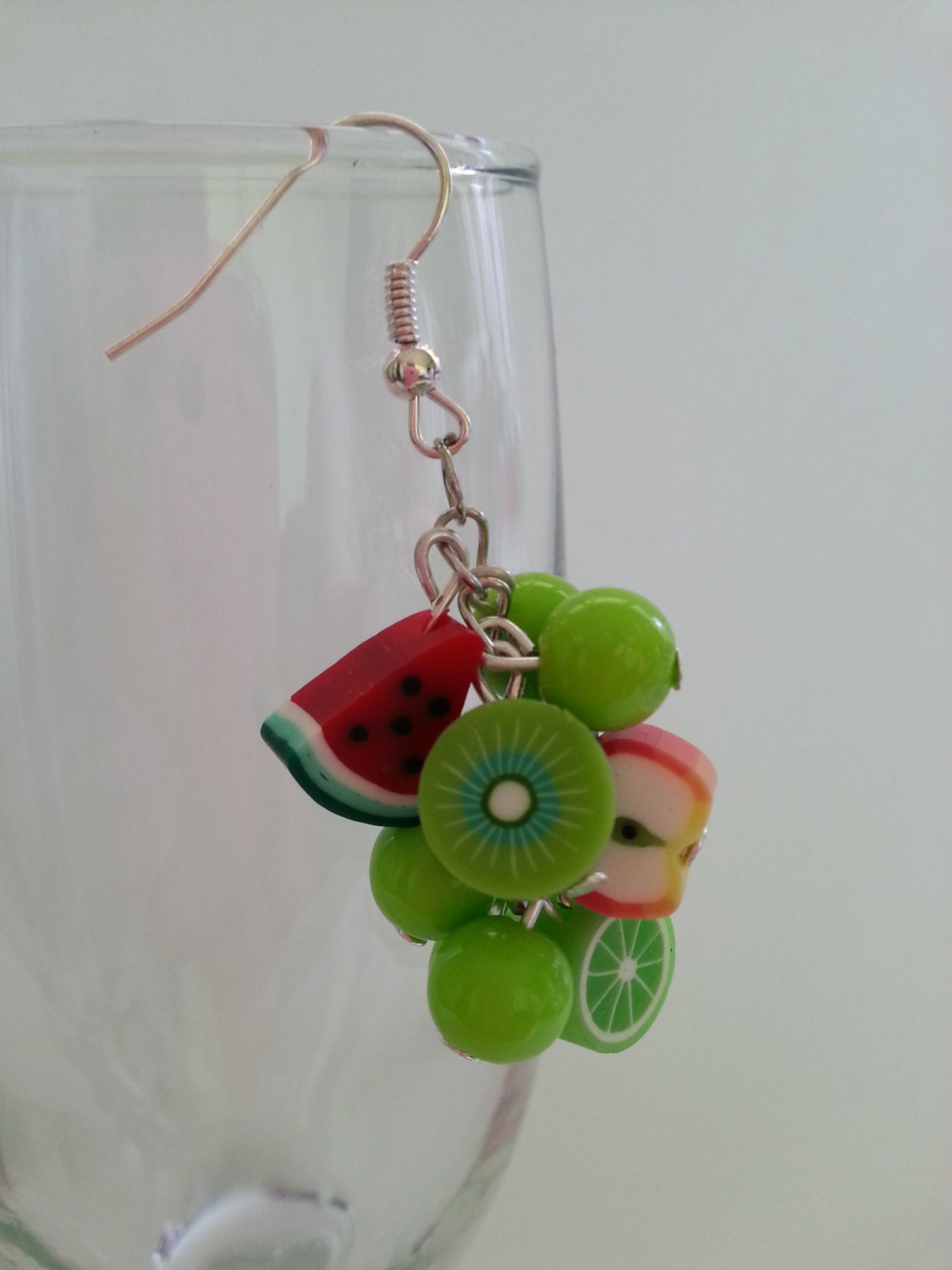Green Earrings "Fruits" Handmade Stylish Accsessory