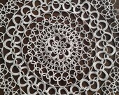 Antique Cream Lace Crochet Doily- Flowers Design- Hand Made - Beige Cotton Lace-Round Shape Table Center - Diameter 14 in.