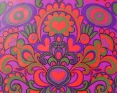 Vintage Gift Wrapping Paper - Hallmark Valentine's Day - Groovy Purple Geometric Hearts and Scrolls - 1 Unused Full Sheet