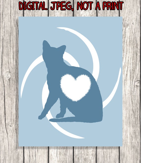 Cat Art - Feline Design, Heart, Animal Wall Decor, Home Decoration - Love, Cats - Digital Printable File, JPEG