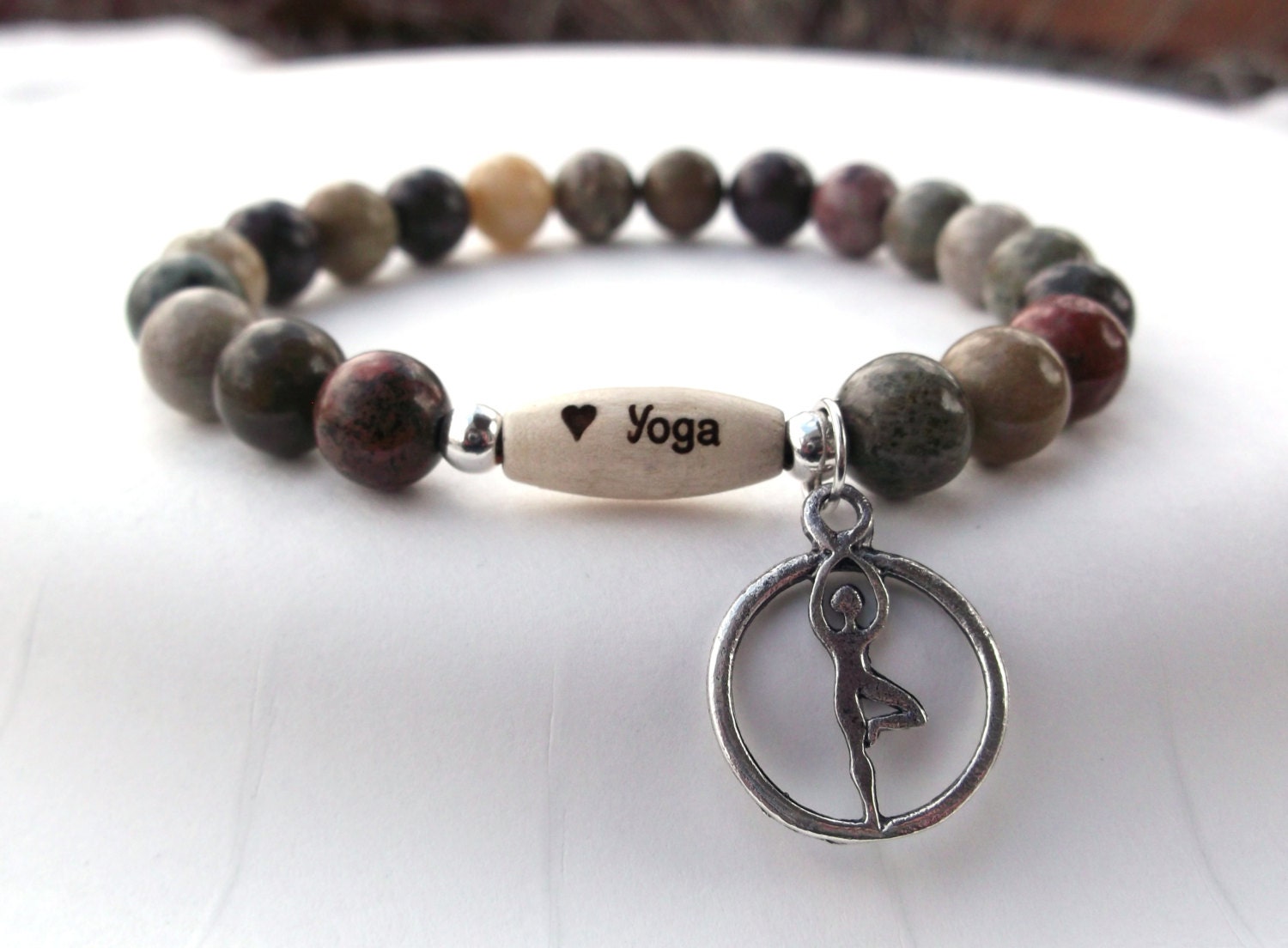 Yoga Bracelet, Yoga Pose Charm, Love Yoga, Yoga Jewelry, Intention Bracelet, Gemstone Bracelet