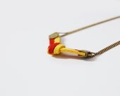 double red and yellow - vintage boho, bohemian, antique charm, nature, prince, fiber, suede, necklace, dark green, chains, red wine