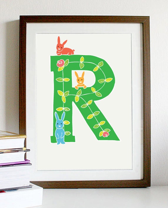 A4 Letter Alphabet artwork print: "R" / Nursery artwork / kids room artwork