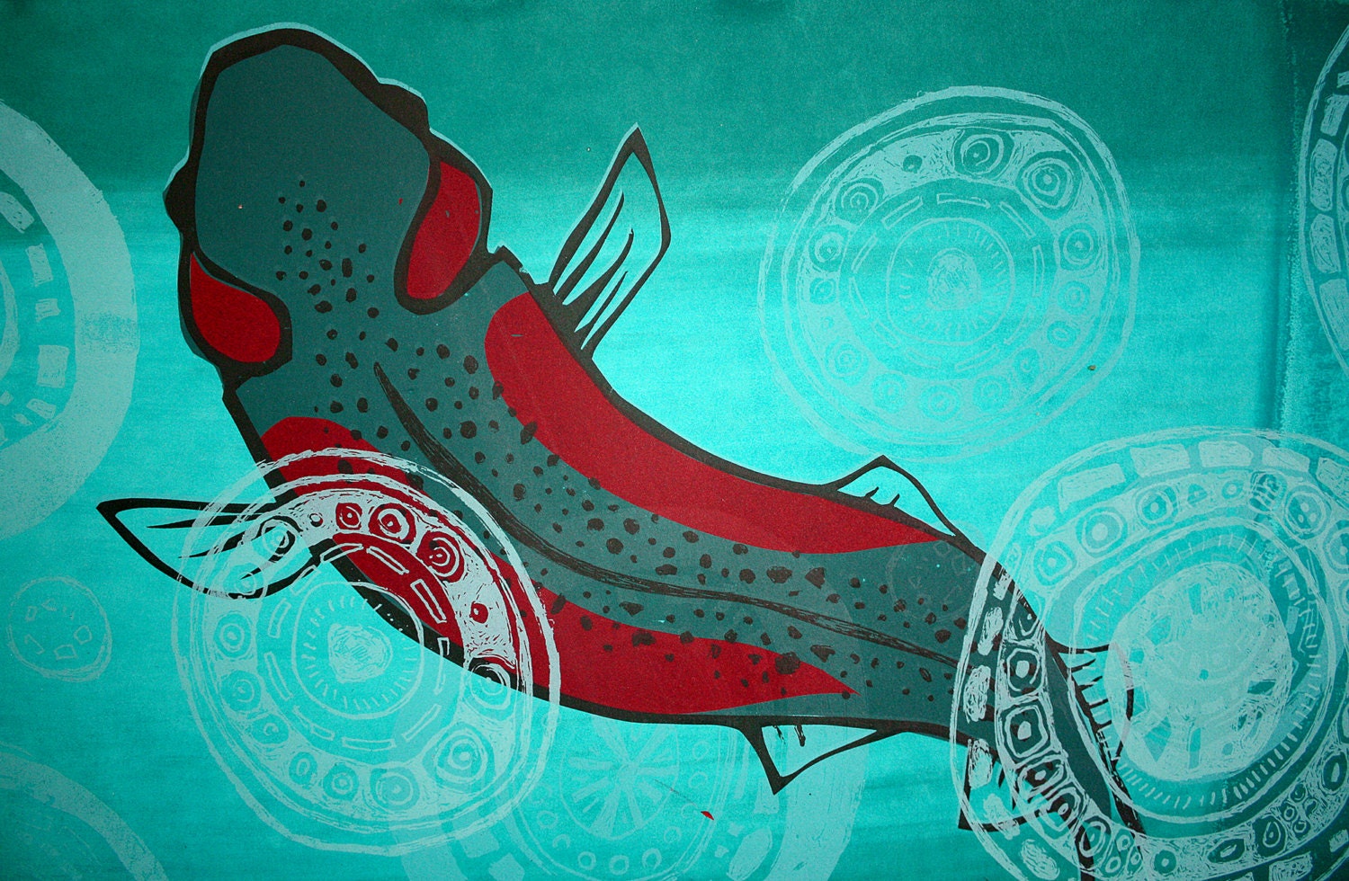 Rainbow Trout. One of a Kind Handmade Screenprint.