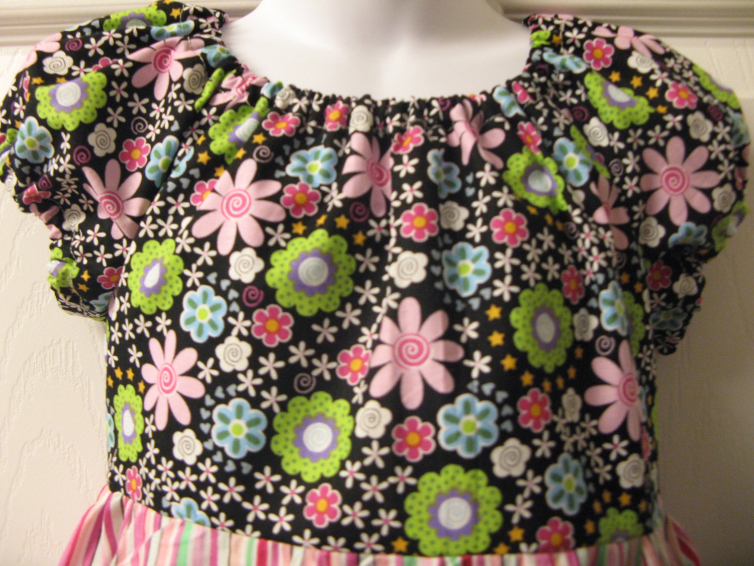 Handmade FLOWERS & STRIPES Peasant Dress available in sizes 3T 4T 5 6 7 8