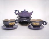 Handmade Purple Ceramic Pottery Tea Set Teapot & Warmer Teacups Tea for Two