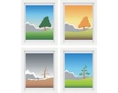 20% OFF SALE Four Seasons, Set of 4 Prints, Summer, Fall, Winter, Spring, Four 8 x 10 Digital Illustrations