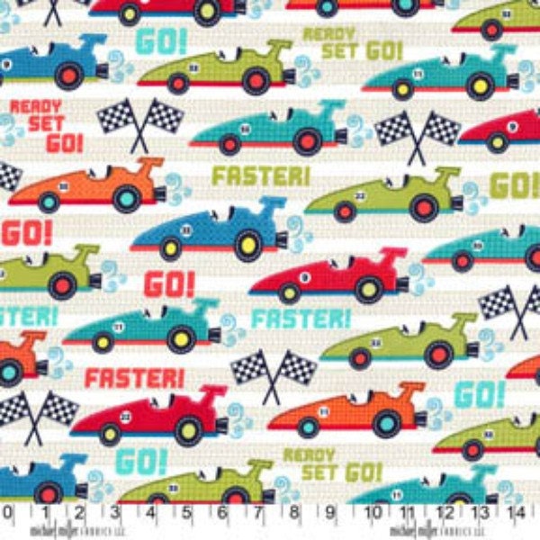 Cars Fabric - Multi Race Cars- Michael MIller Fabric - HALF YARD
